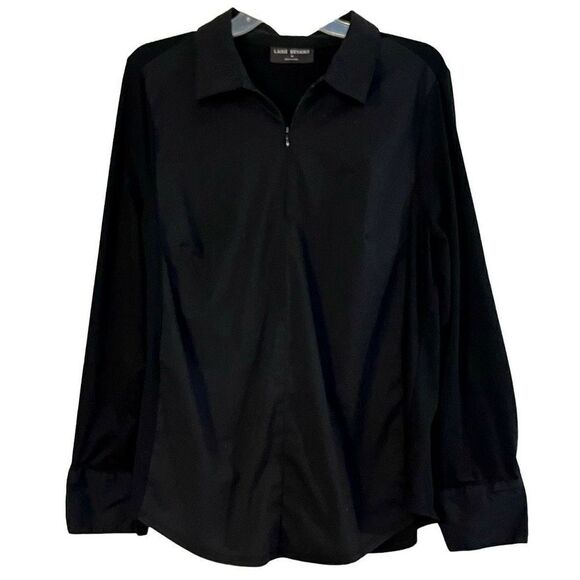 Lane Bryant Full Zip Collared Black Blouse 18 - Picture 1 of 10